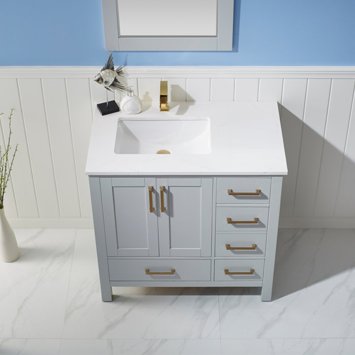 Everly Quinn Ryland 36" Single Bathroom Vanity Set with Mirror